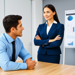 디자인 상담 스킬 업그레이드 방법 - Client Meeting**

"A professional design consultant, fully clothed in appropriate business attire, e...