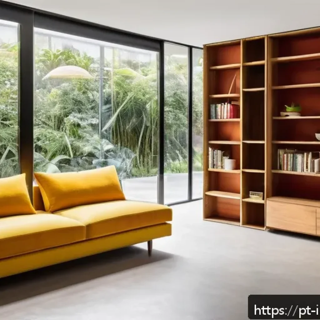 인테리어 디자이너의 해외 트렌드 적용 사례 - A bright and spacious Brazilian living room showcasing multifunctional furniture: a sleek wooden boo...