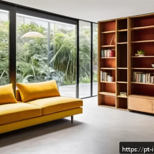 인테리어 디자이너의 해외 트렌드 적용 사례 - A bright and spacious Brazilian living room showcasing multifunctional furniture: a sleek wooden boo...