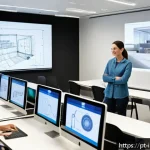 인테리어 디자이너 자격증 취득 꿀팁 - A modern interior design classroom scene featuring diverse adult students attentively engaging in an...